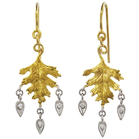 CATHY WATERMAN ~ 22K Gold & Platinum Leaf Earrings - Picture 3 of 10